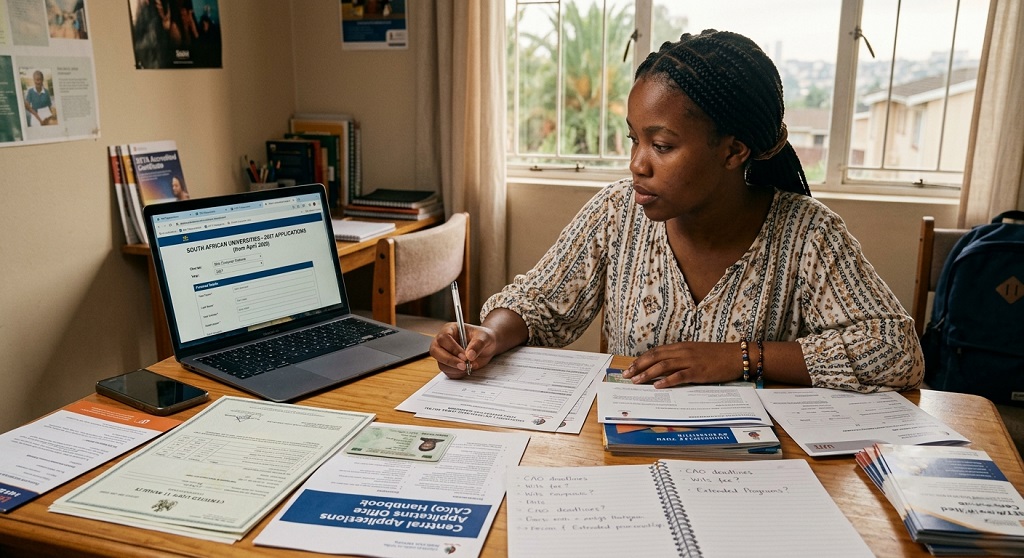 South African student preparing 2027 university application documents.